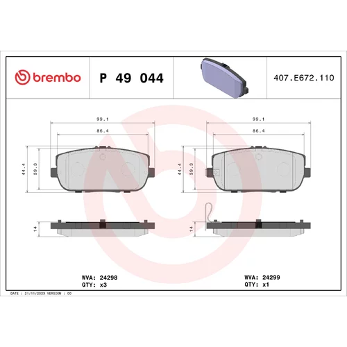 Sada brzdových platničiek kotúčovej brzdy BREMBO P 49 044