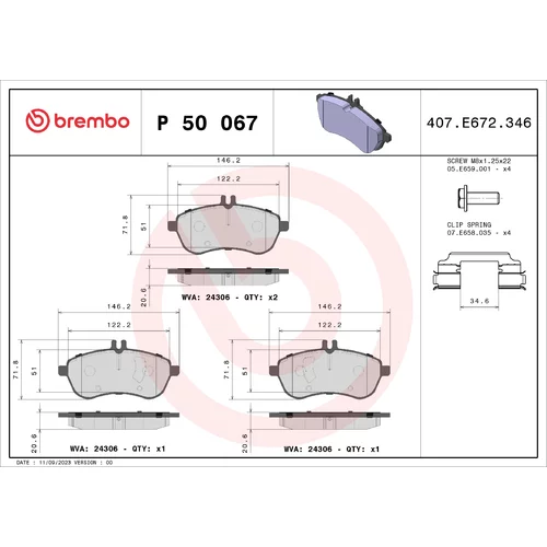 Sada brzdových platničiek kotúčovej brzdy BREMBO P 50 067X