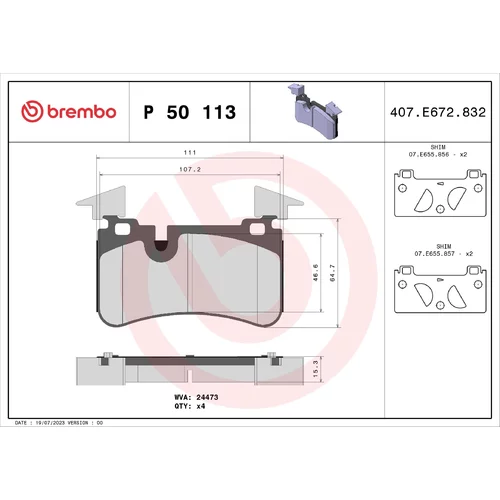 Sada brzdových platničiek kotúčovej brzdy BREMBO P 50 113