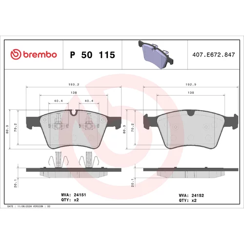 Sada brzdových platničiek kotúčovej brzdy BREMBO P 50 115