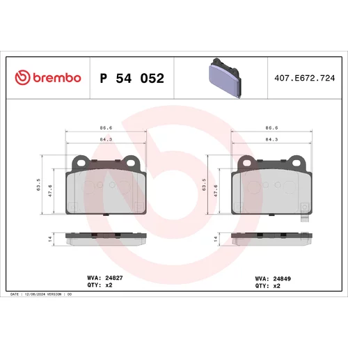 Sada brzdových platničiek kotúčovej brzdy BREMBO P 54 052