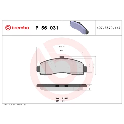 Sada brzdových platničiek kotúčovej brzdy BREMBO P 56 031