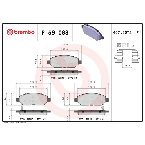 Sada brzdových platničiek kotúčovej brzdy BREMBO P 59 088