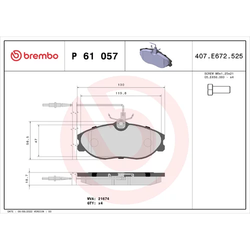 Sada brzdových platničiek kotúčovej brzdy BREMBO P 61 057