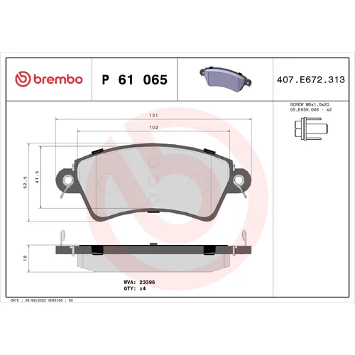 Sada brzdových platničiek kotúčovej brzdy BREMBO P 61 065