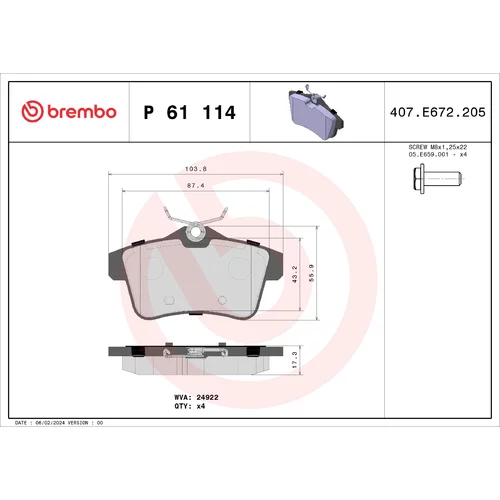 Sada brzdových platničiek kotúčovej brzdy BREMBO P 61 114X