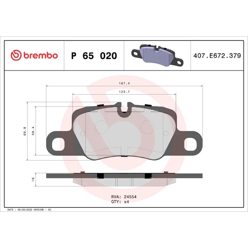 Sada brzdových platničiek kotúčovej brzdy P 65 020 /BREMBO/