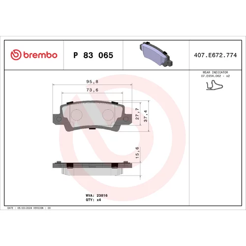 Sada brzdových platničiek kotúčovej brzdy BREMBO P 83 065