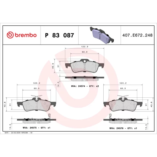 Sada brzdových platničiek kotúčovej brzdy BREMBO P 83 087