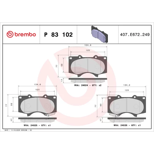 Sada brzdových platničiek kotúčovej brzdy BREMBO P 83 102