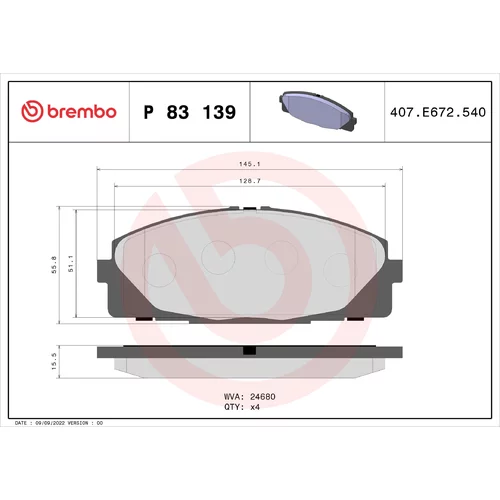 Sada brzdových platničiek kotúčovej brzdy BREMBO P 83 139