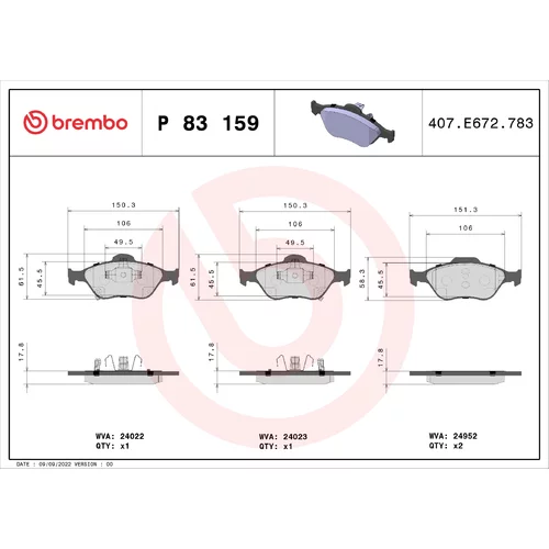 Sada brzdových platničiek kotúčovej brzdy BREMBO P 83 159