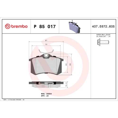 Sada brzdových platničiek kotúčovej brzdy BREMBO P 85 017