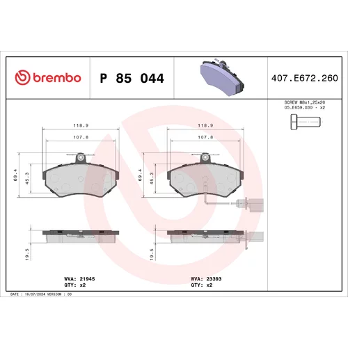 Sada brzdových platničiek kotúčovej brzdy BREMBO P 85 044