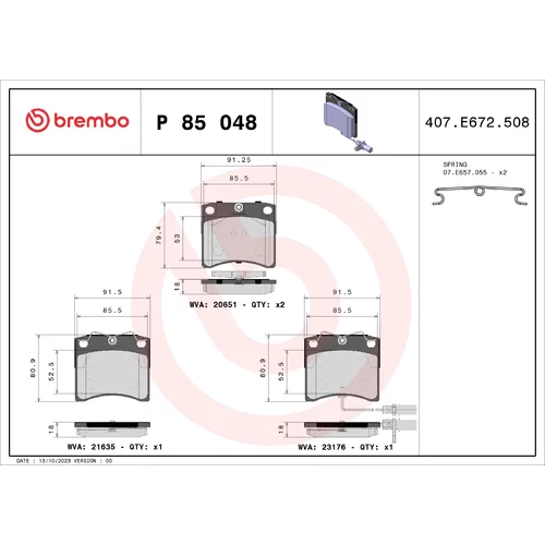 Sada brzdových platničiek kotúčovej brzdy BREMBO P 85 048