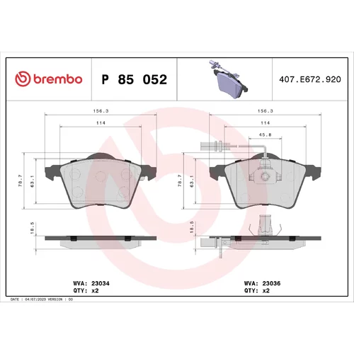 Sada brzdových platničiek kotúčovej brzdy BREMBO P 85 052