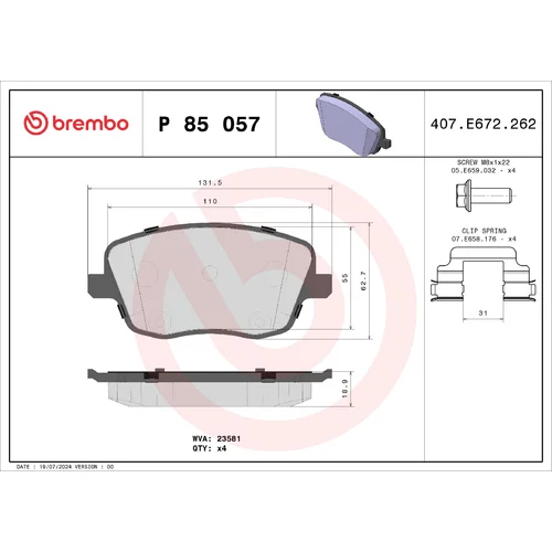 Sada brzdových platničiek kotúčovej brzdy BREMBO P 85 057X