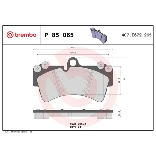 Sada brzdových platničiek kotúčovej brzdy BREMBO P 85 065