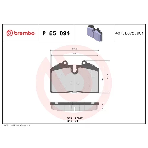 Sada brzdových platničiek kotúčovej brzdy BREMBO P 85 094