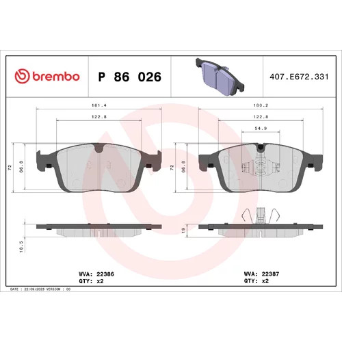 Sada brzdových platničiek kotúčovej brzdy BREMBO P 86 026