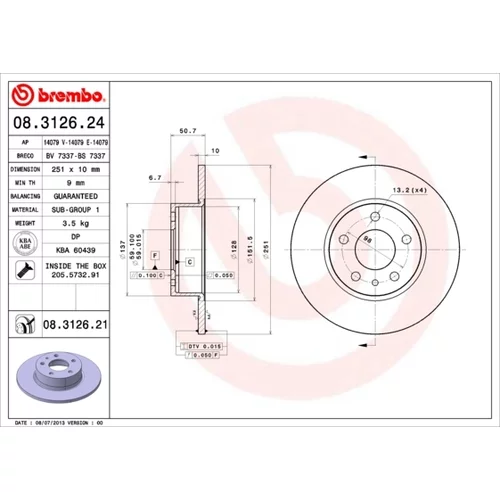 Brzdový kotúč BREMBO 08.3126.21