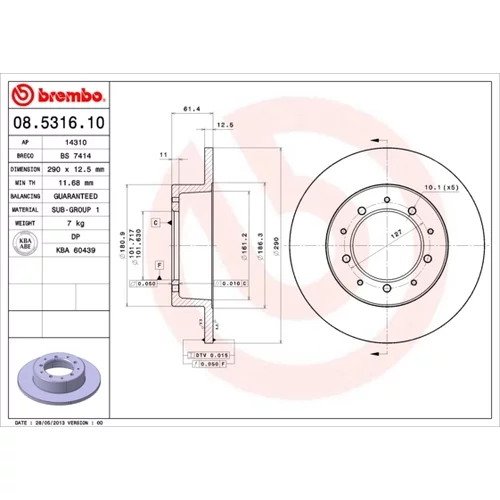 Brzdový kotúč BREMBO 08.5316.10