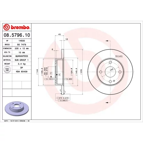 Brzdový kotúč BREMBO 08.5796.10