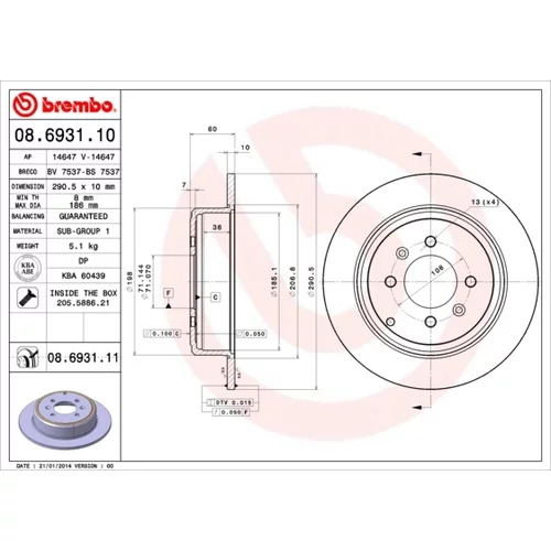 Brzdový kotúč 08.6931.11 /BREMBO/