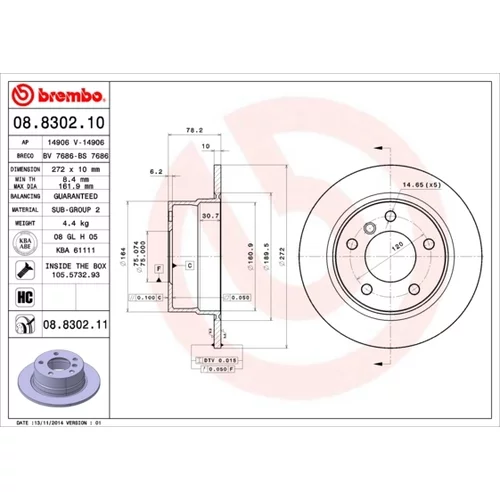 Brzdový kotúč BREMBO 08.8302.10