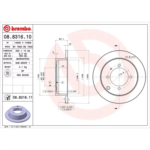 Brzdový kotúč BREMBO 08.8316.11