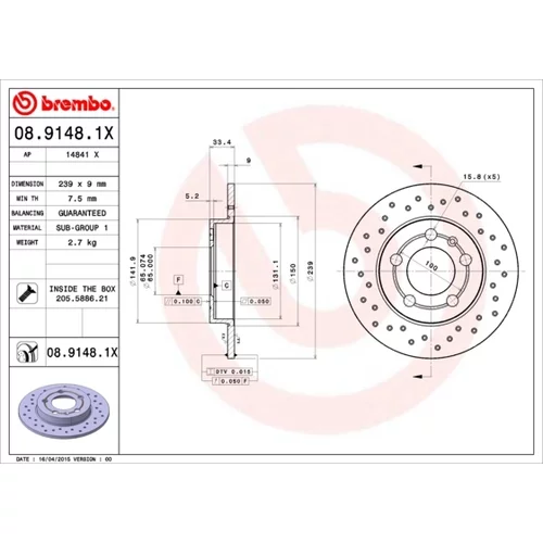 Brzdový kotúč BREMBO 08.9148.1X