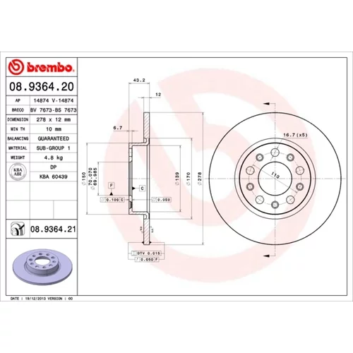 Brzdový kotúč BREMBO 08.9364.21