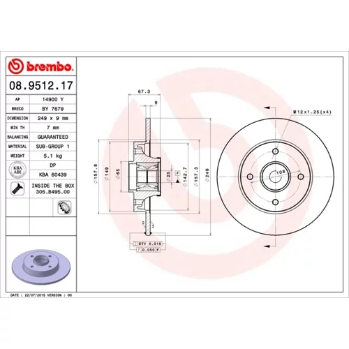 Brzdový kotúč BREMBO 08.9512.17