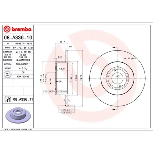 Brzdový kotúč BREMBO 08.A336.11