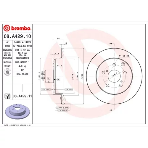 Brzdový kotúč BREMBO 08.A429.11