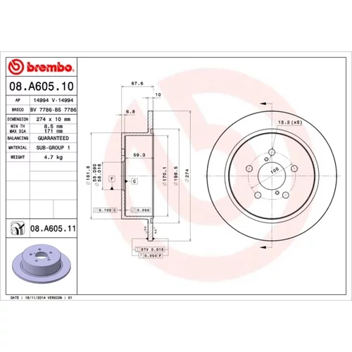 Brzdový kotúč BREMBO 08.A605.11