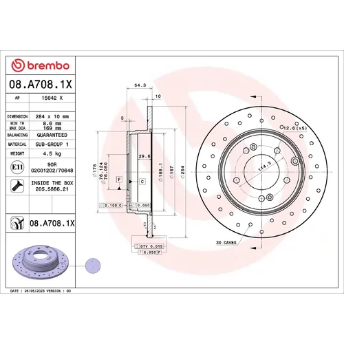 Brzdový kotúč BREMBO 08.A708.1X