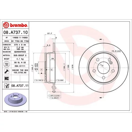 Brzdový kotúč BREMBO 08.A737.11