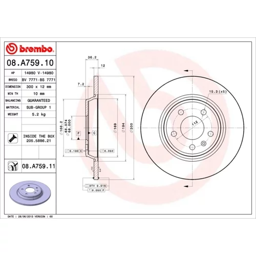 Brzdový kotúč BREMBO 08.A759.11