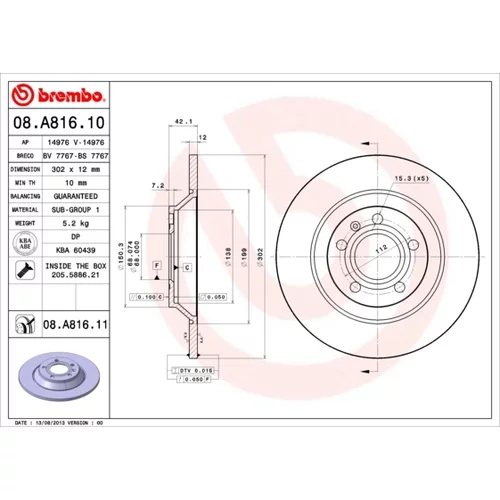 Brzdový kotúč BREMBO 08.A816.11