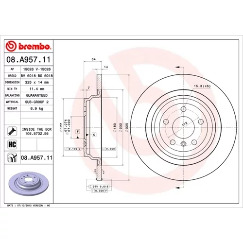 Brzdový kotúč BREMBO 08.A957.11