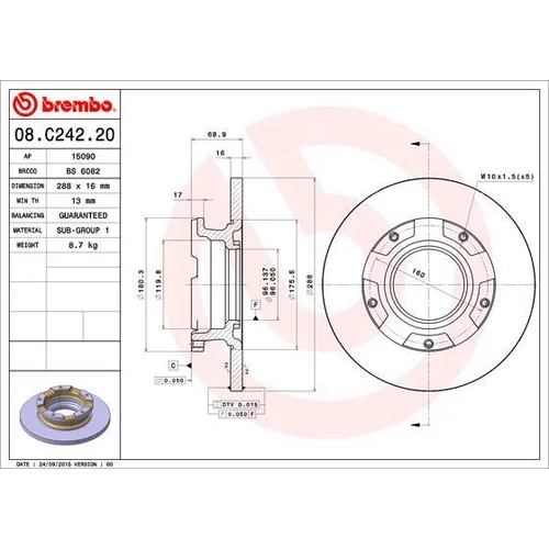 Brzdový kotúč BREMBO 08.C242.20