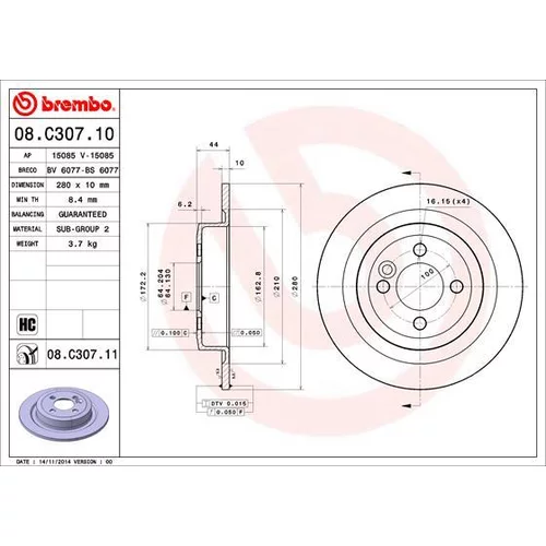 Brzdový kotúč BREMBO 08.C307.11