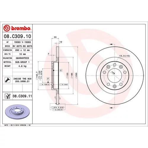 Brzdový kotúč BREMBO 08.C309.11