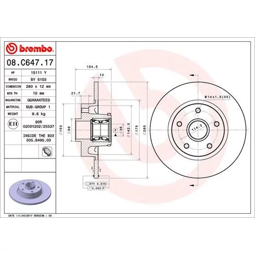 Brzdový kotúč BREMBO 08.C647.17