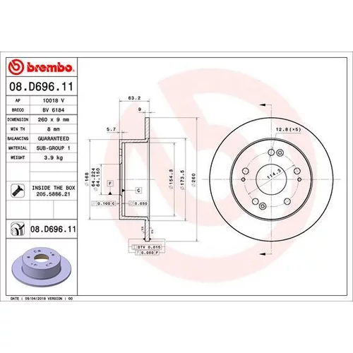 Brzdový kotúč BREMBO 08.D696.11