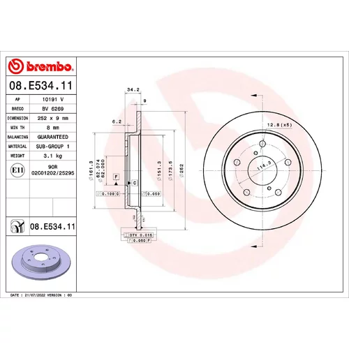 Brzdový kotúč BREMBO 08.E534.11