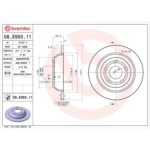 Brzdový kotúč BREMBO 08.E955.11