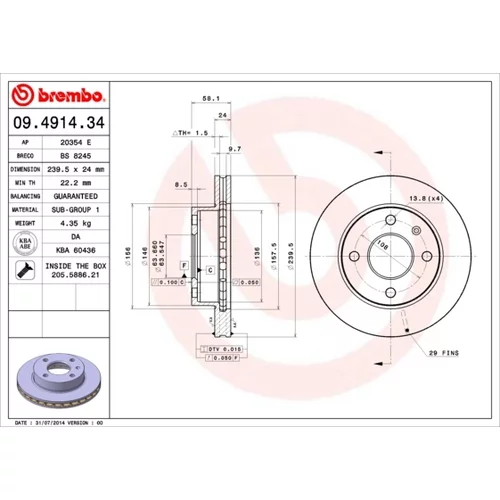 Brzdový kotúč BREMBO 09.4914.34