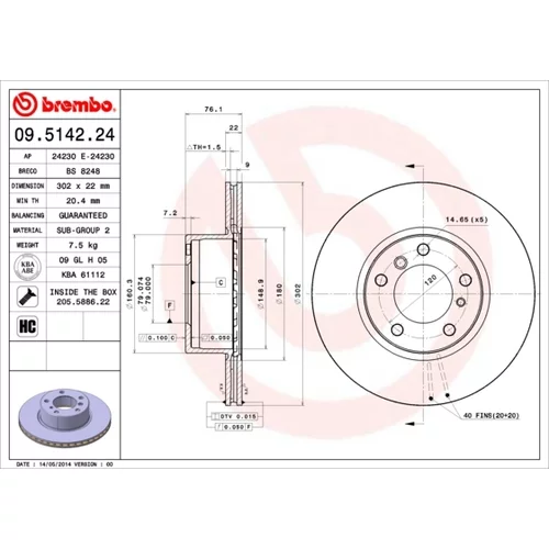 Brzdový kotúč BREMBO 09.5142.24